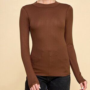 Heart & Hips Long Sleeve Mock Ribbed Stretch Turtleneck Top  - Color Choice